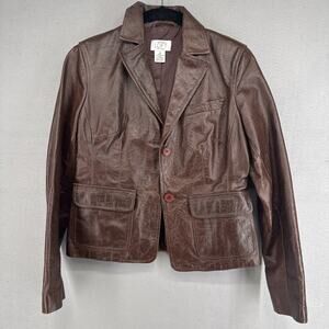 Ann Taylor Loft Leather Jacket Dark brown Women Size 2 Petite